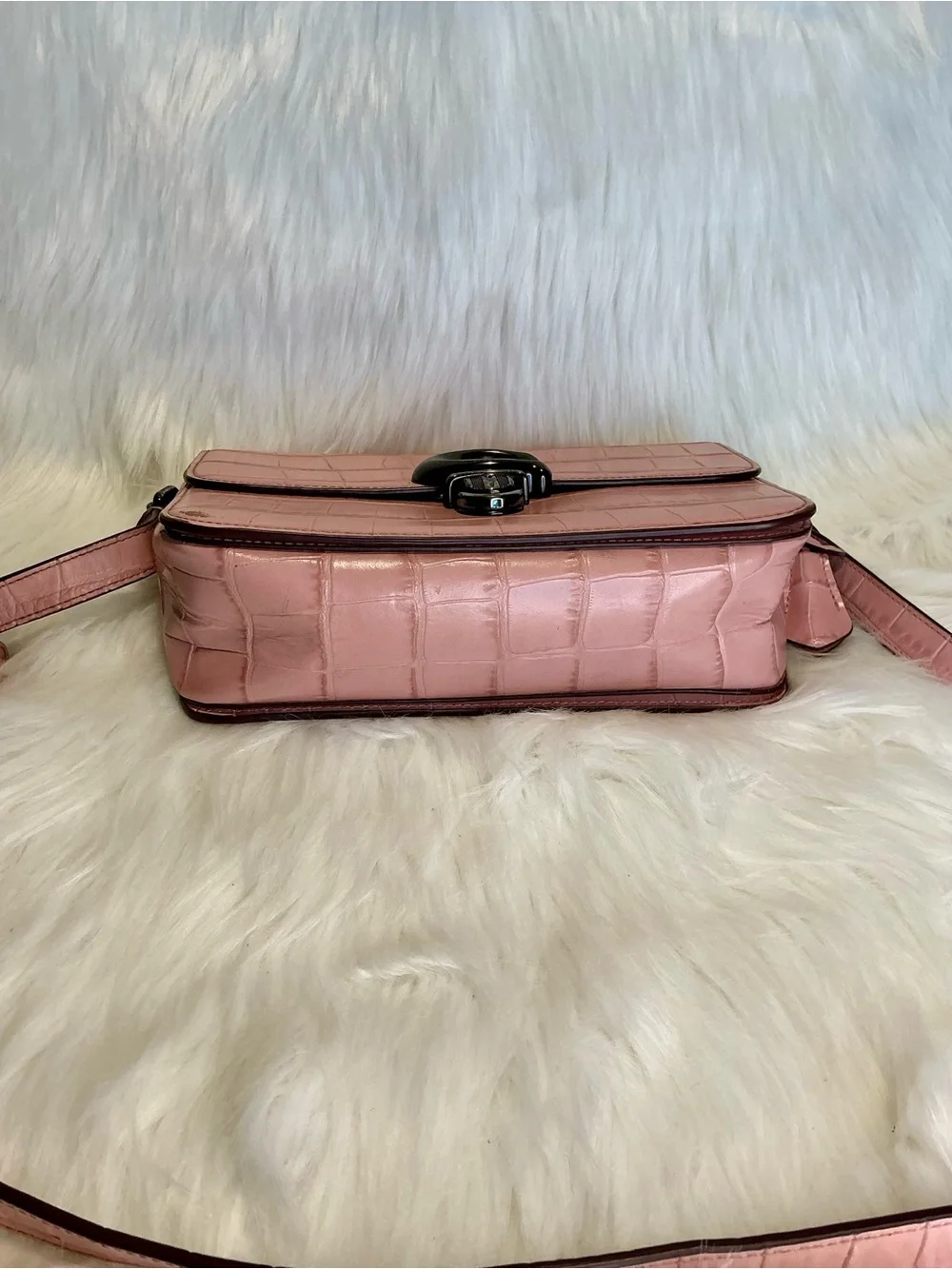 Coach Pink Croc-Embossed Crossbody Bag with Signature C Clasp